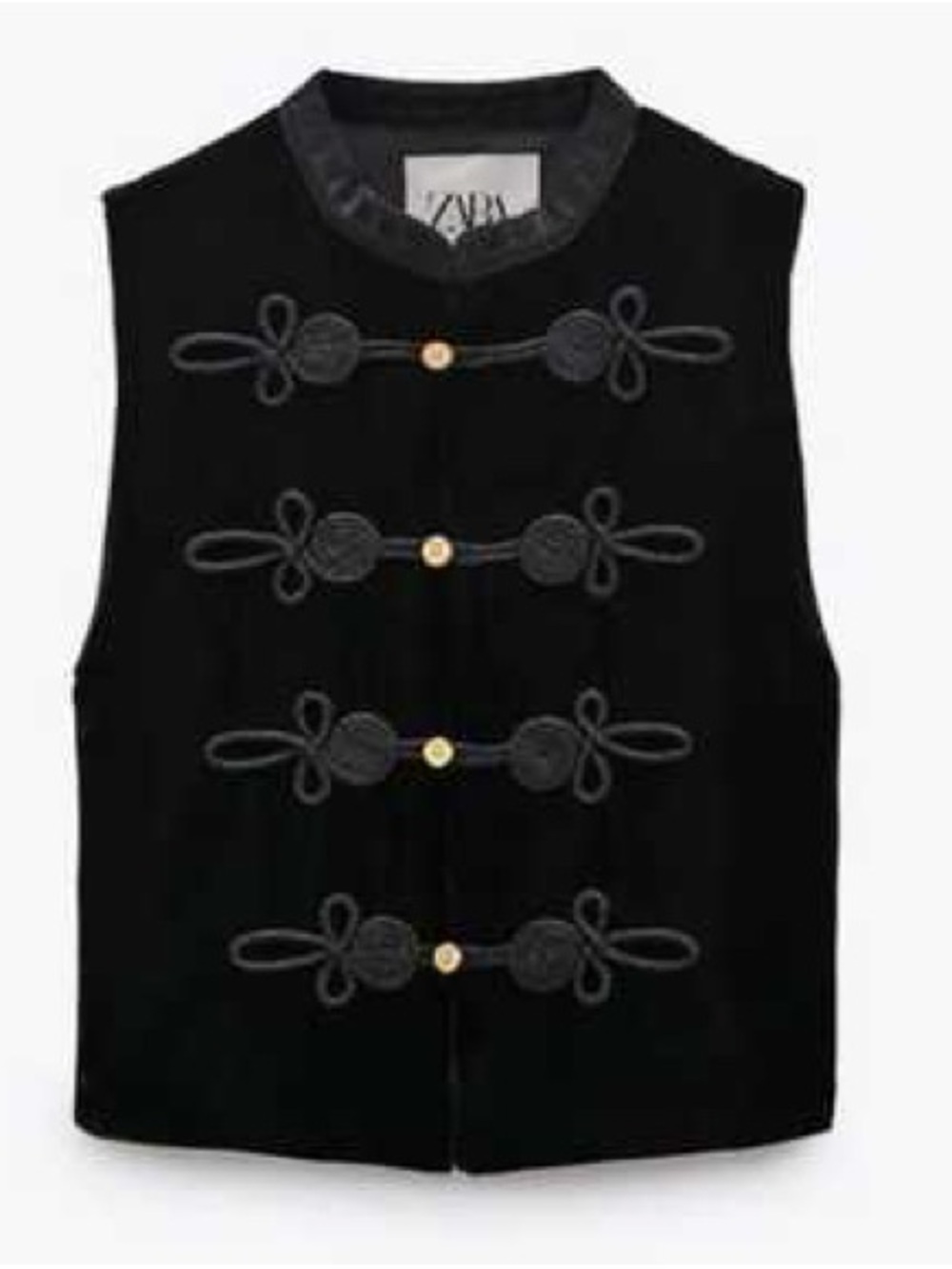ZARA Black Velvet Military-Inspired Sleeveless Vest with Gold Buttons